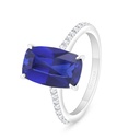 Sterling Silver 925 Ring Rhodium Plated Embedded With Sapphire Corundum And White Zircon