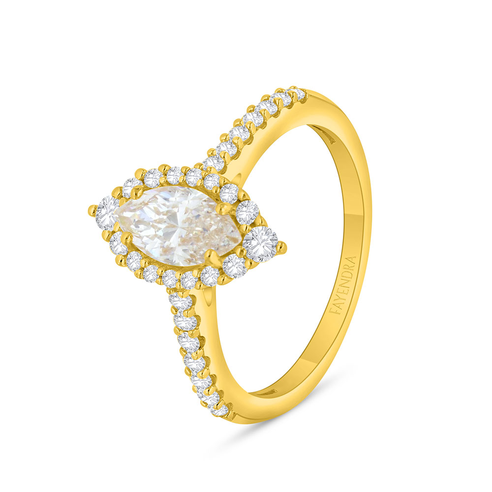 Sterling Silver 925 Ring Golden Plated Embedded With White Zircon