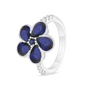 Sterling Silver 925 Ring Rhodium Plated Embedded With Sapphire Corundum And White Zircon