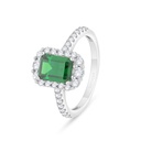 Sterling Silver 925 Ring Rhodium Plated Embedded With Emerald Zircon And White Zircon