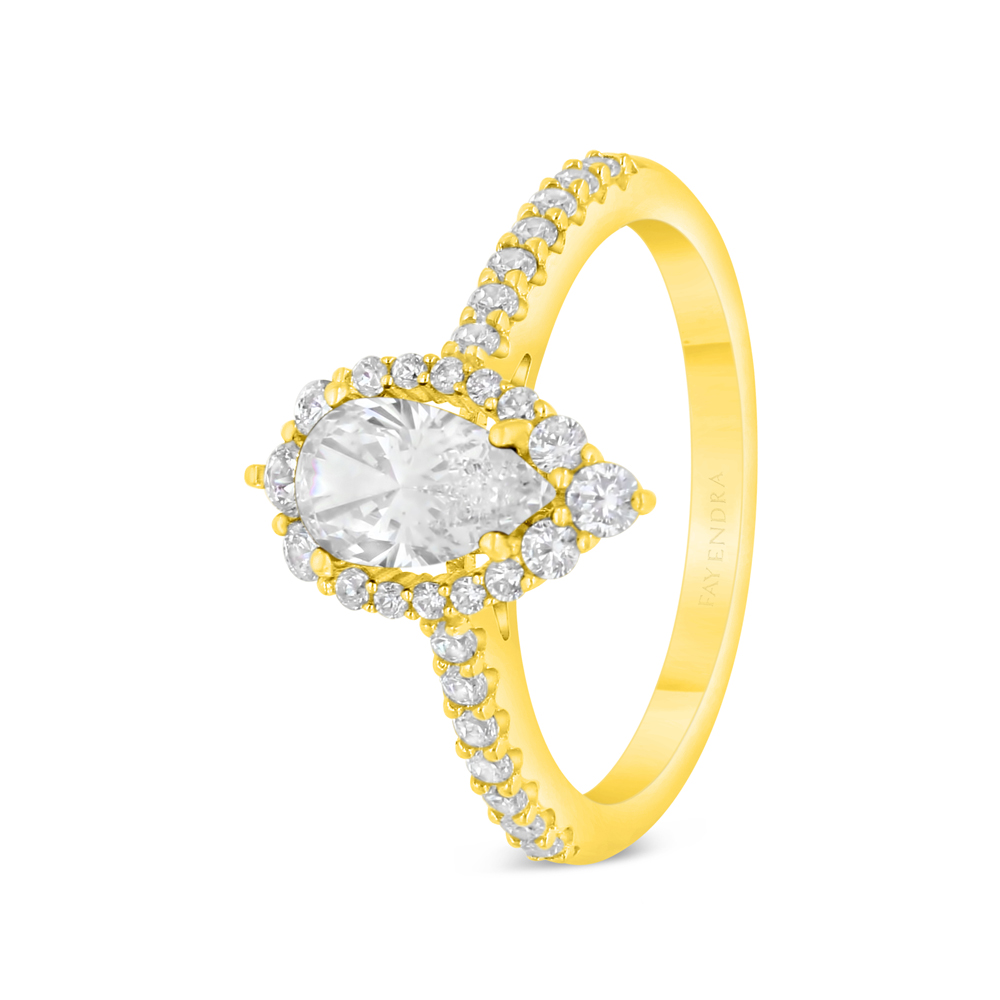 Sterling Silver 925 Ring Golden Plated Embedded With White Zircon