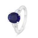 Sterling Silver 925 Ring Rhodium Plated Embedded With Sapphire Corundum And White Zircon