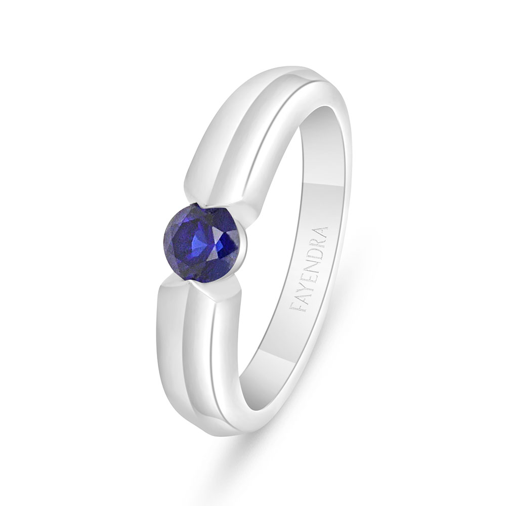 Sterling Silver 925 Ring Rhodium Plated Embedded With Sapphire Corundum 