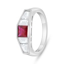 Sterling Silver 925 Ring Rhodium Plated Embedded With Ruby Corundum And White Zircon