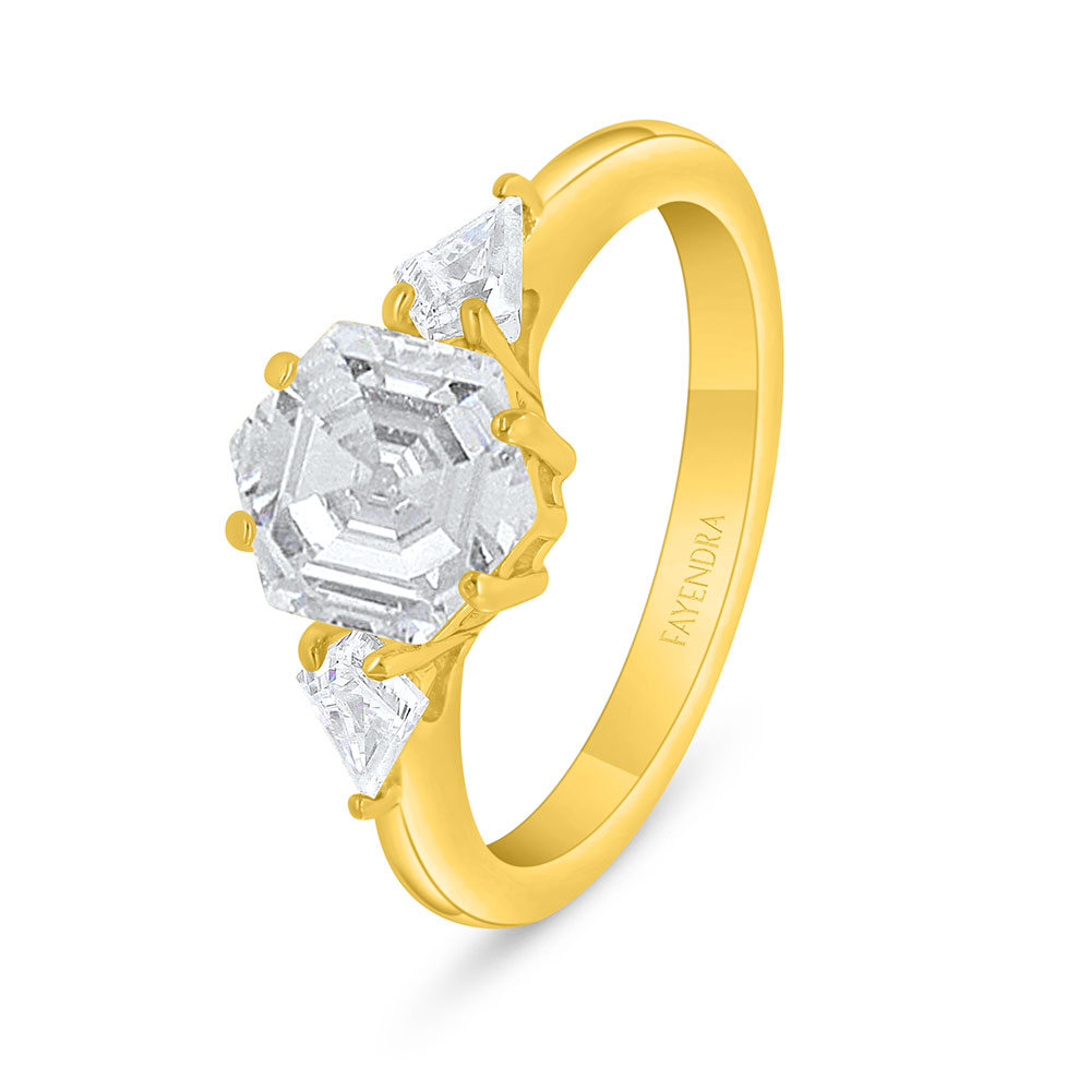 Sterling Silver 925 Ring Golden Plated Embedded With White Zircon