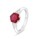 Sterling Silver 925 Ring Rhodium Plated Embedded With Ruby Corundum And White Zircon