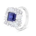 Sterling Silver 925 Ring Rhodium Plated Embedded With Sapphire Corundum And White Zircon