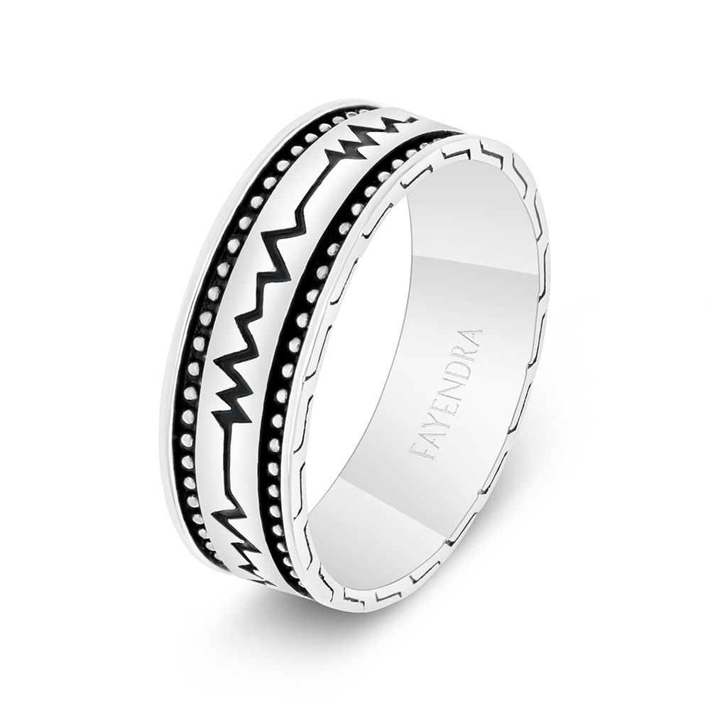 Sterling Silver 925 Wedding Ring Rhodium And Black Plated For Men