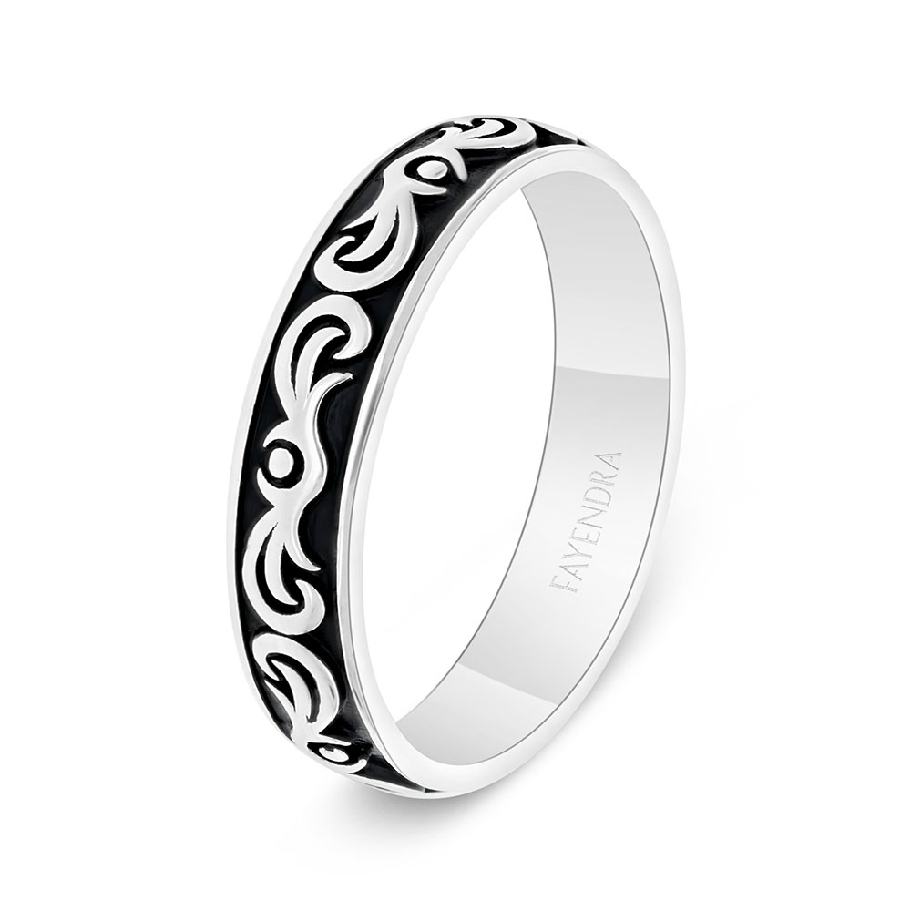 Sterling Silver 925 Wedding Ring Rhodium And Black Plated For Men