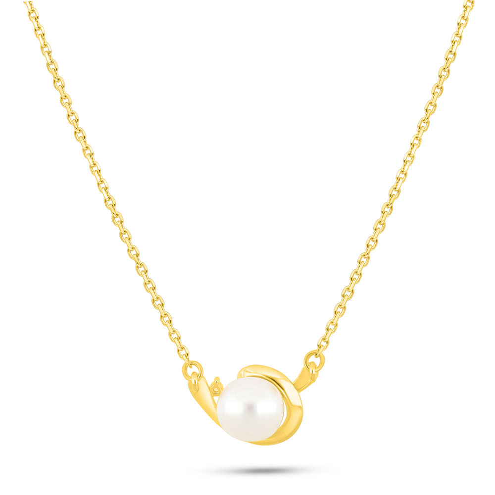 Sterling Silver 925 Necklace Golden Plated Embedded With Fresh Water Pearl And White Zircon