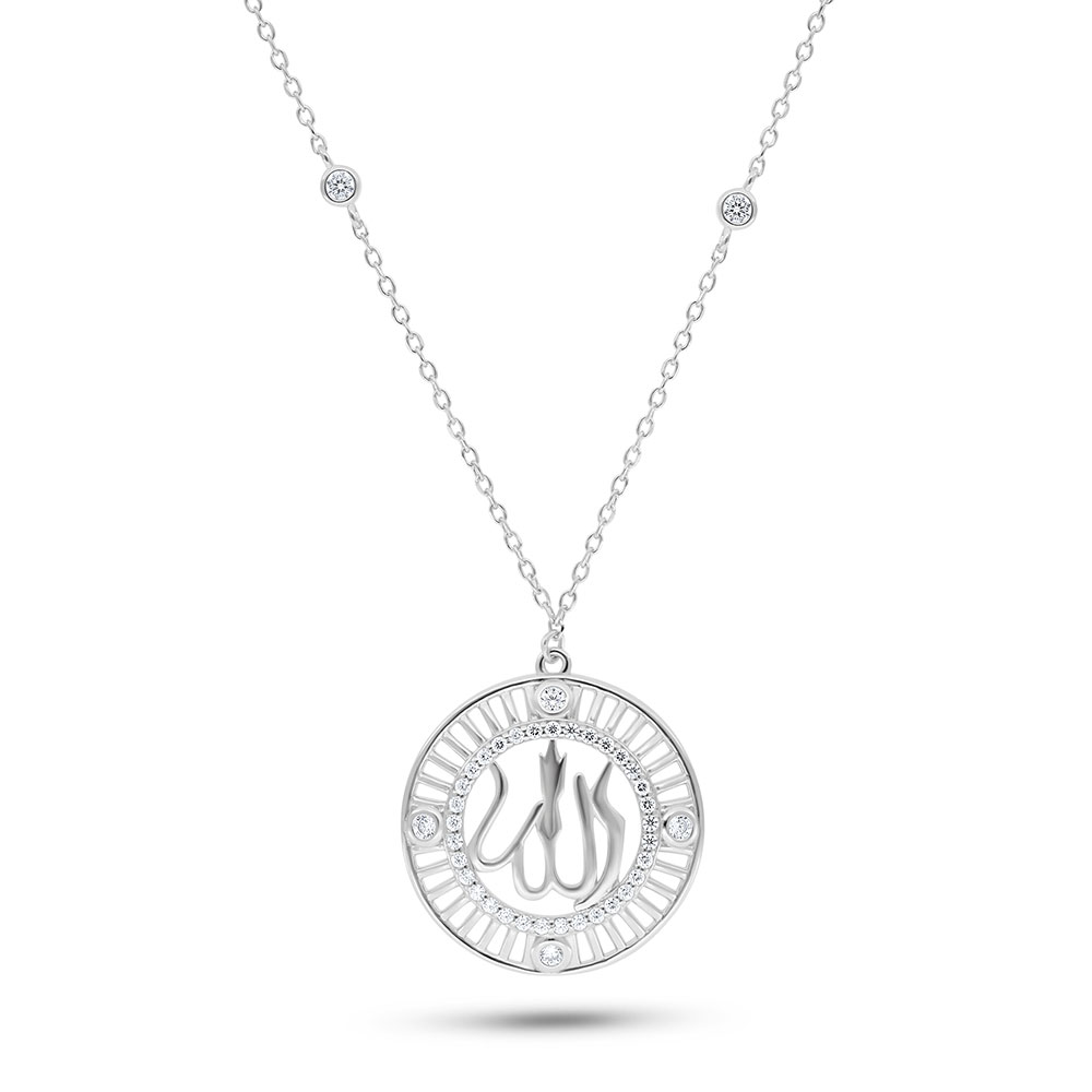 Sterling Silver 925 Necklace Rhodium Plated Embedded With White Zircon