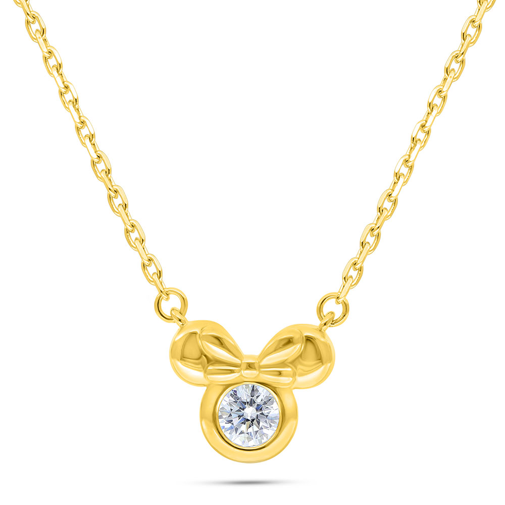 Sterling Silver 925 Necklace Golden Plated Embedded With White Zircon