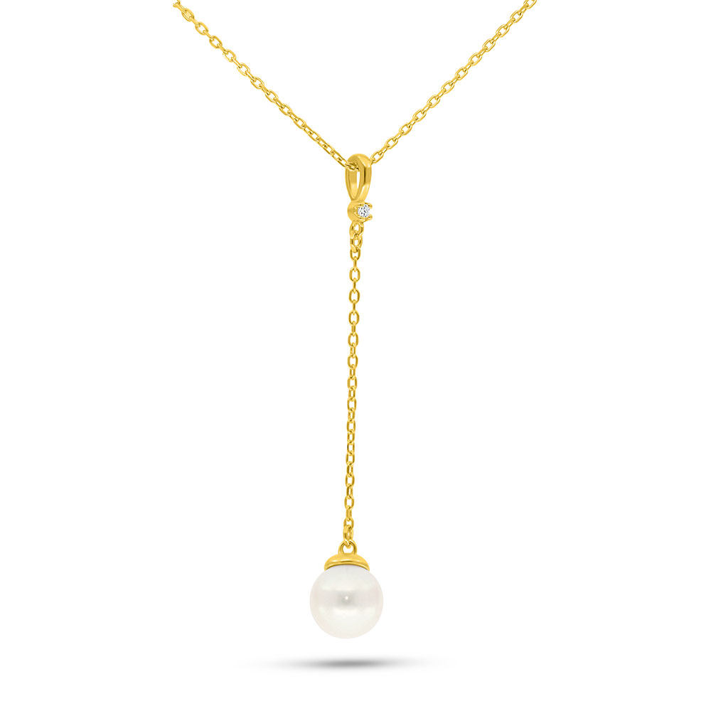 Sterling Silver 925 Necklace Golden Plated Embedded With Fresh Water Pearl And White Zircon