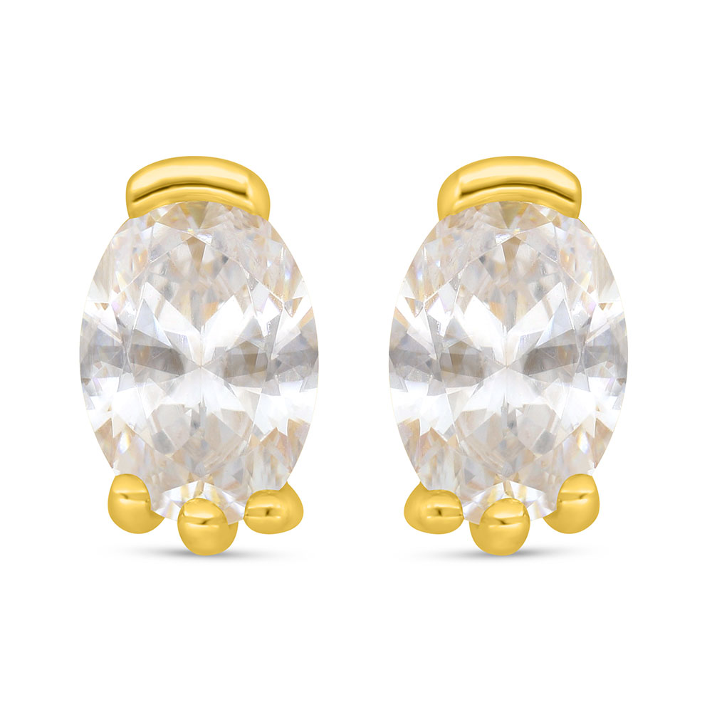 Sterling Silver 925 Earring Golden Plated Embedded With White Zircon