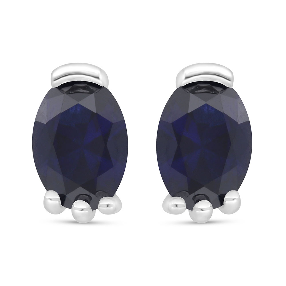 Sterling Silver 925 Earring Rhodium Plated Embedded With Sapphire Corundum 