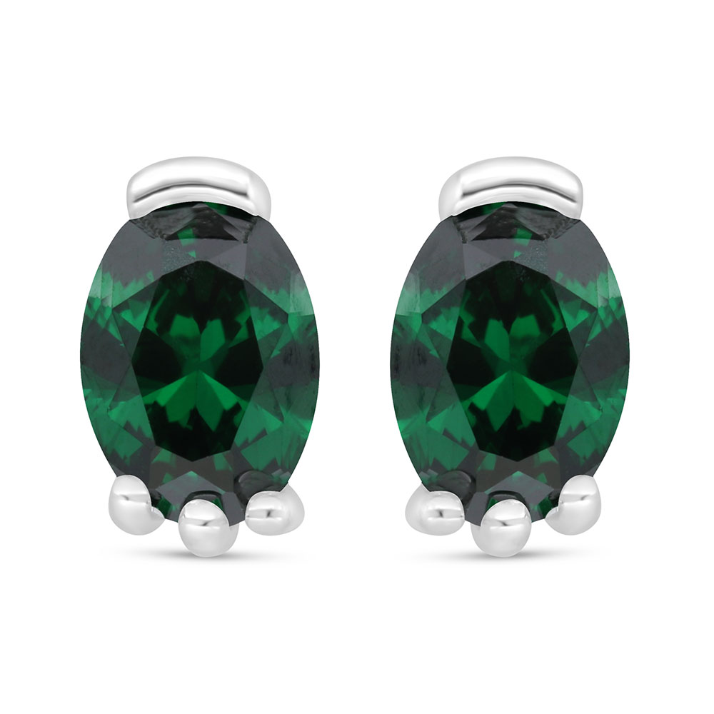 Sterling Silver 925 Earring Rhodium Plated Embedded With Emerald Zircon 