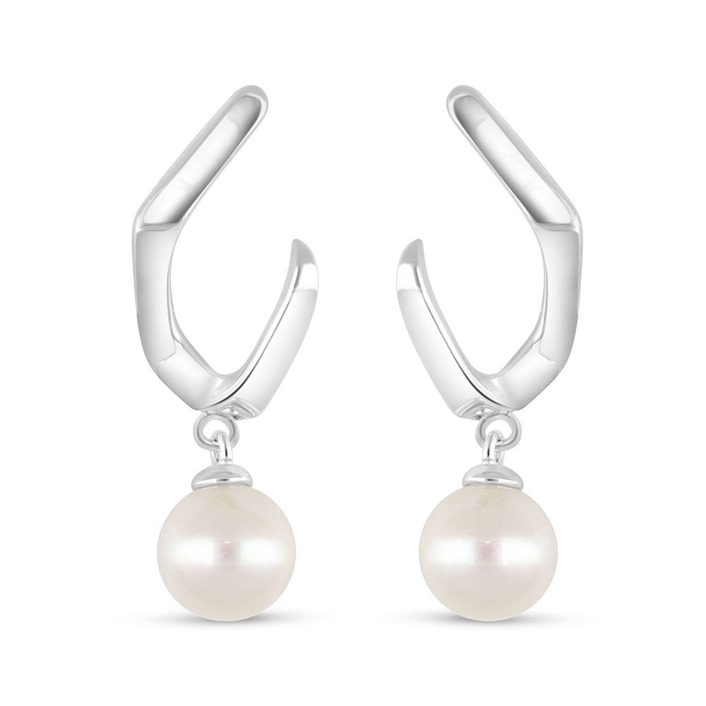 Sterling Silver 925 Earring Rhodium Plated Embedded With Fresh Water Pearl