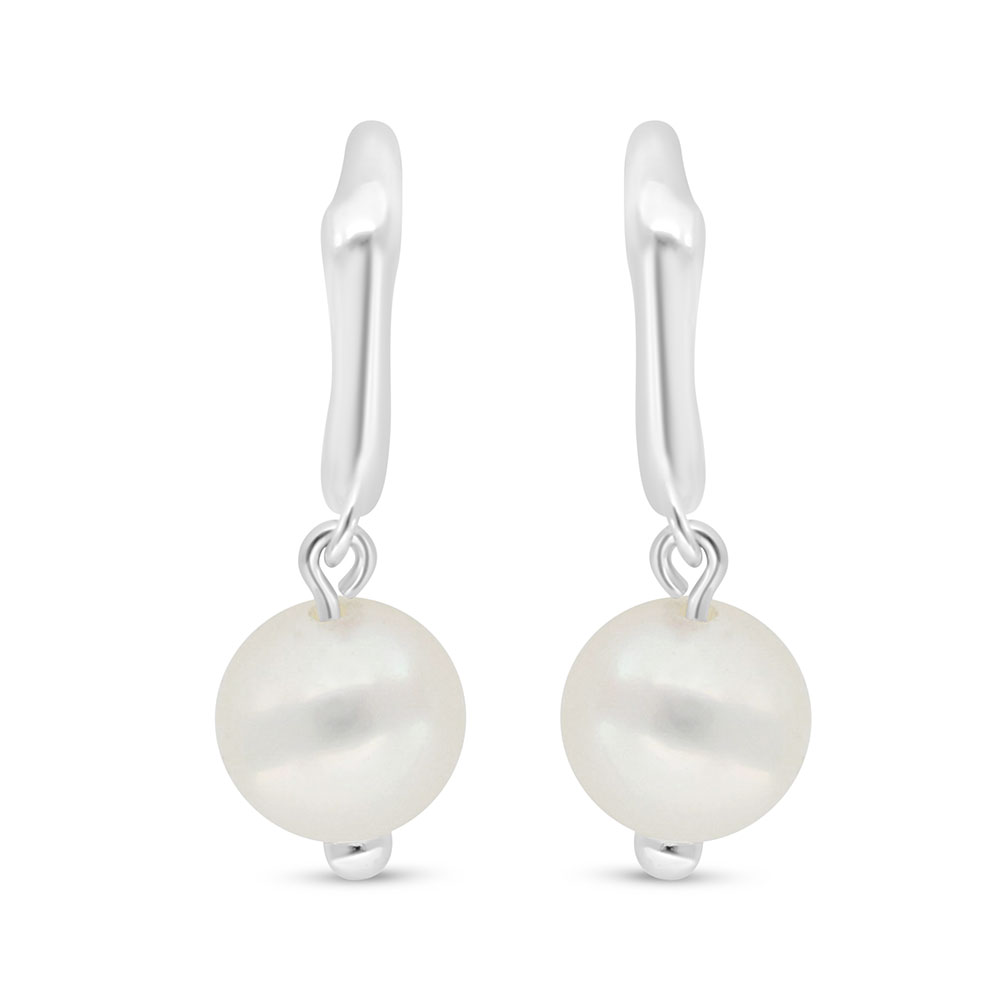 Sterling Silver 925 Earring Rhodium Plated Embedded With Fresh Water Pearl