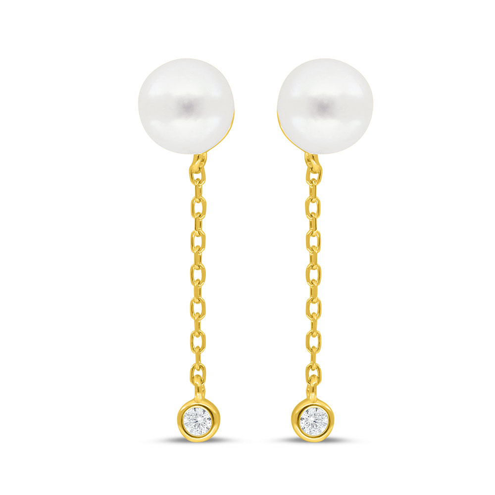 Sterling Silver 925 Earring Golden Plated Embedded With Fresh Water Pearl And White Zircon