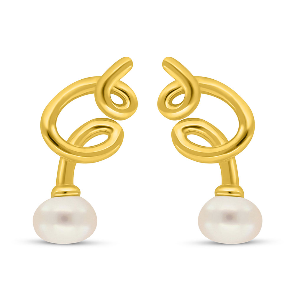 Sterling Silver 925 Earring Golden Plated Embedded With Fresh Water Pearl