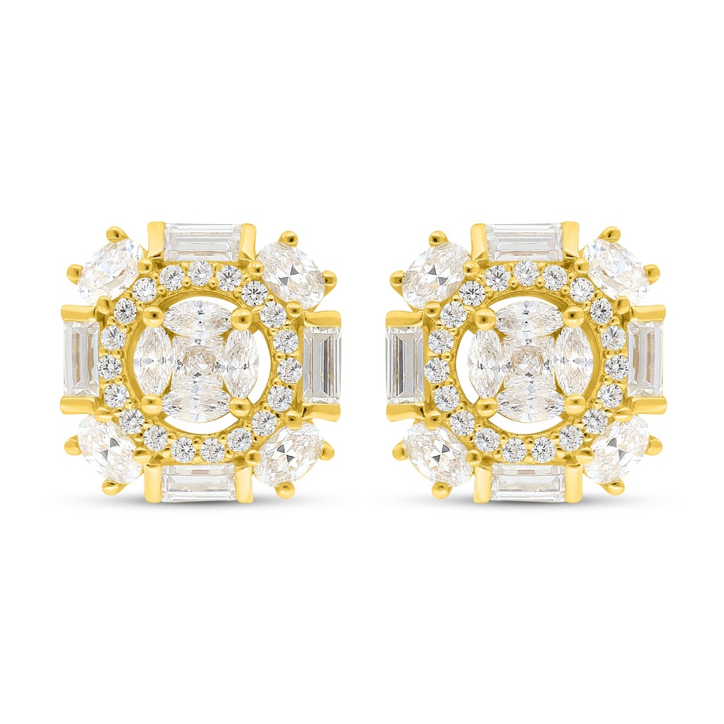 Sterling Silver 925 Earring Golden Plated Embedded With White Zircon