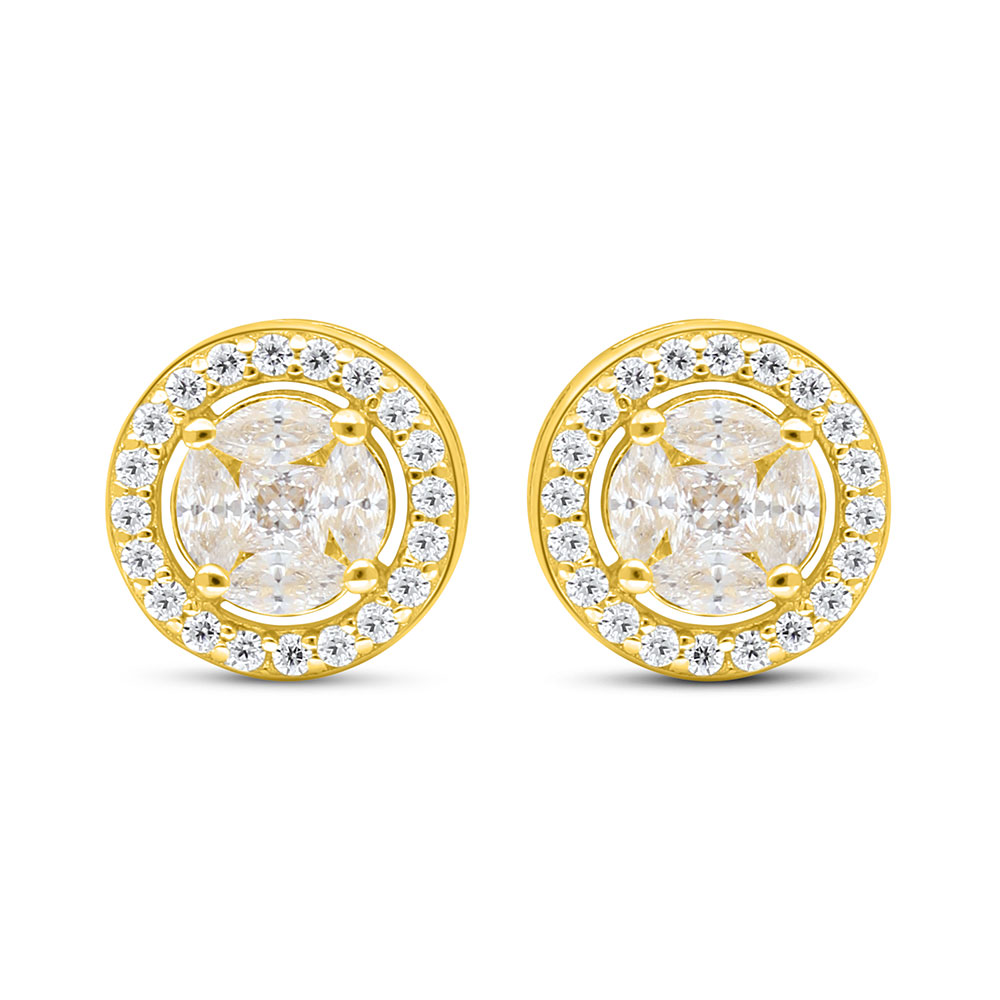 Sterling Silver 925 Earring Golden Plated Embedded With White Zircon