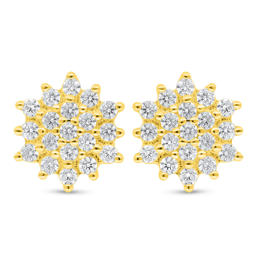 Sterling Silver 925 Earring Golden Plated Embedded With White Zircon