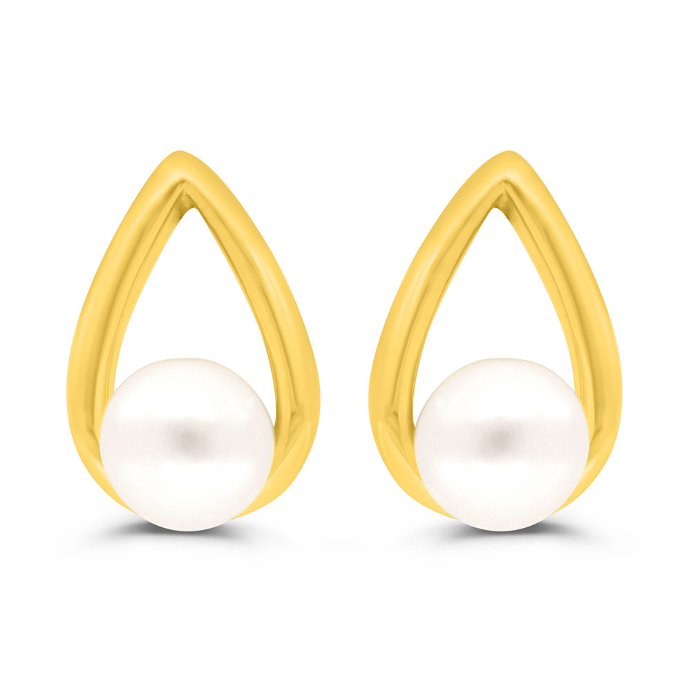 Sterling Silver 925 Earring Golden Plated Embedded With Fresh Water Pearl