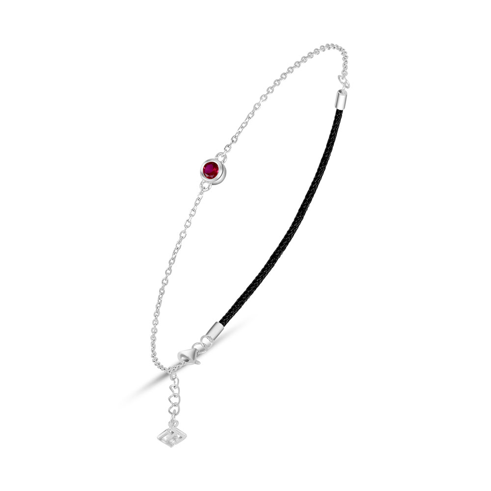 Sterling Silver 925 Bracelet Rhodium Plated Embedded With Ruby Corundum 