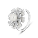 Sterling Silver 925 Ring Rhodium Plated Embedded With Fresh Water Pearl And White Shell And White Zircon