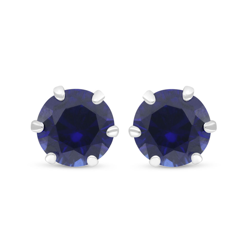 Sterling Silver 925 Earring Rhodium Plated Embedded With Sapphire Corundum 