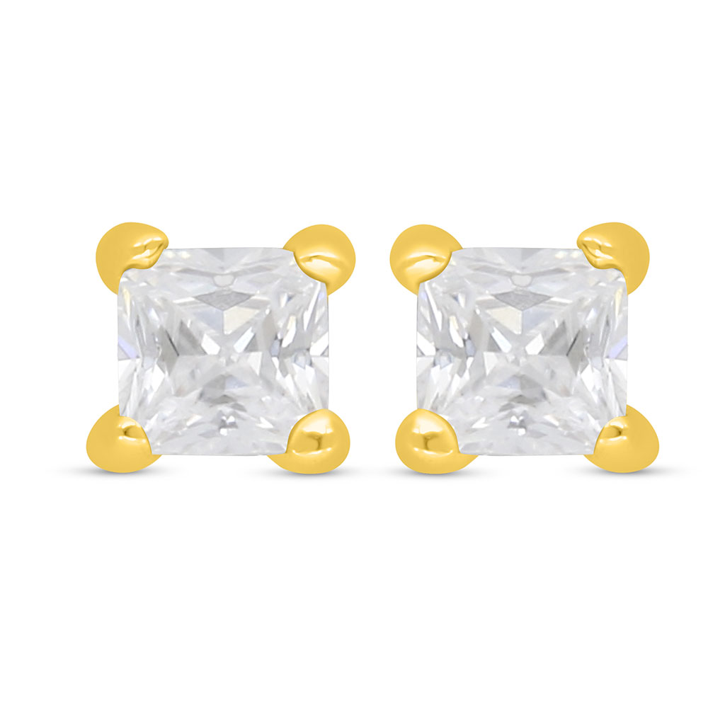 Sterling Silver 925 Earring Golden Plated Embedded With White Zircon