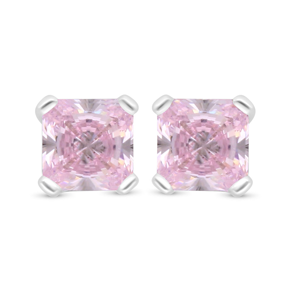 Sterling Silver 925 Earring Rhodium Plated Embedded With Pink Zircon And 