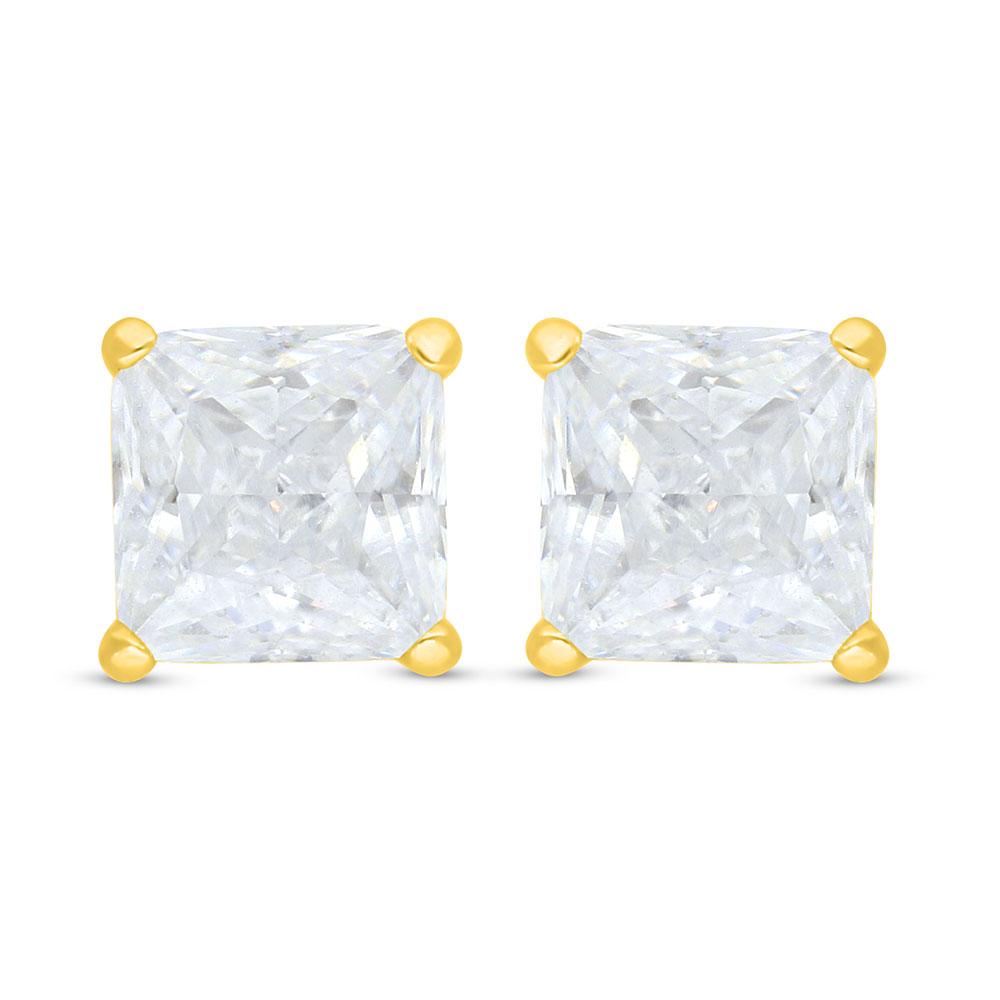 Sterling Silver 925 Earring Golden Plated Embedded With White Zircon