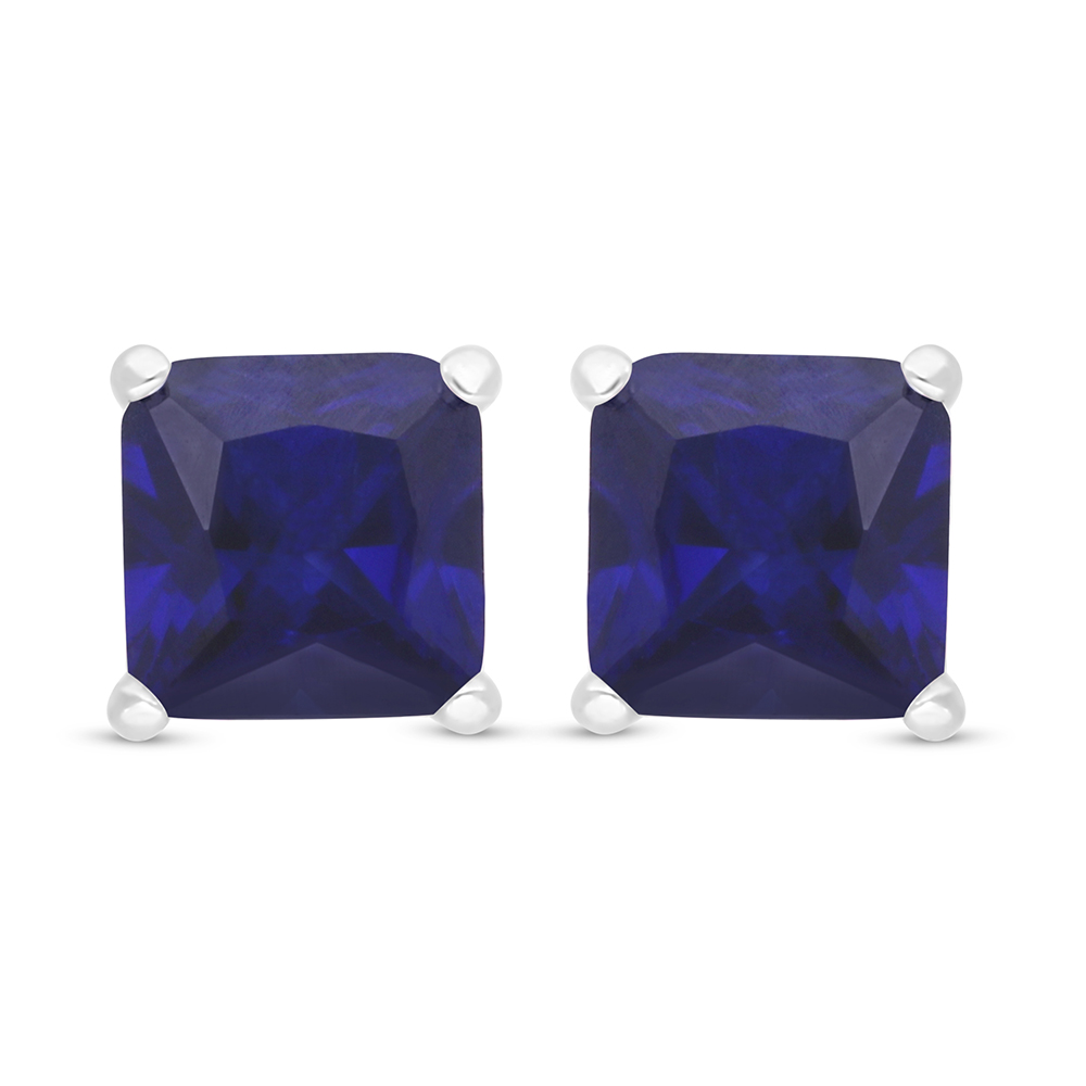 Sterling Silver 925 Earring Rhodium Plated Embedded With Sapphire Corundum 