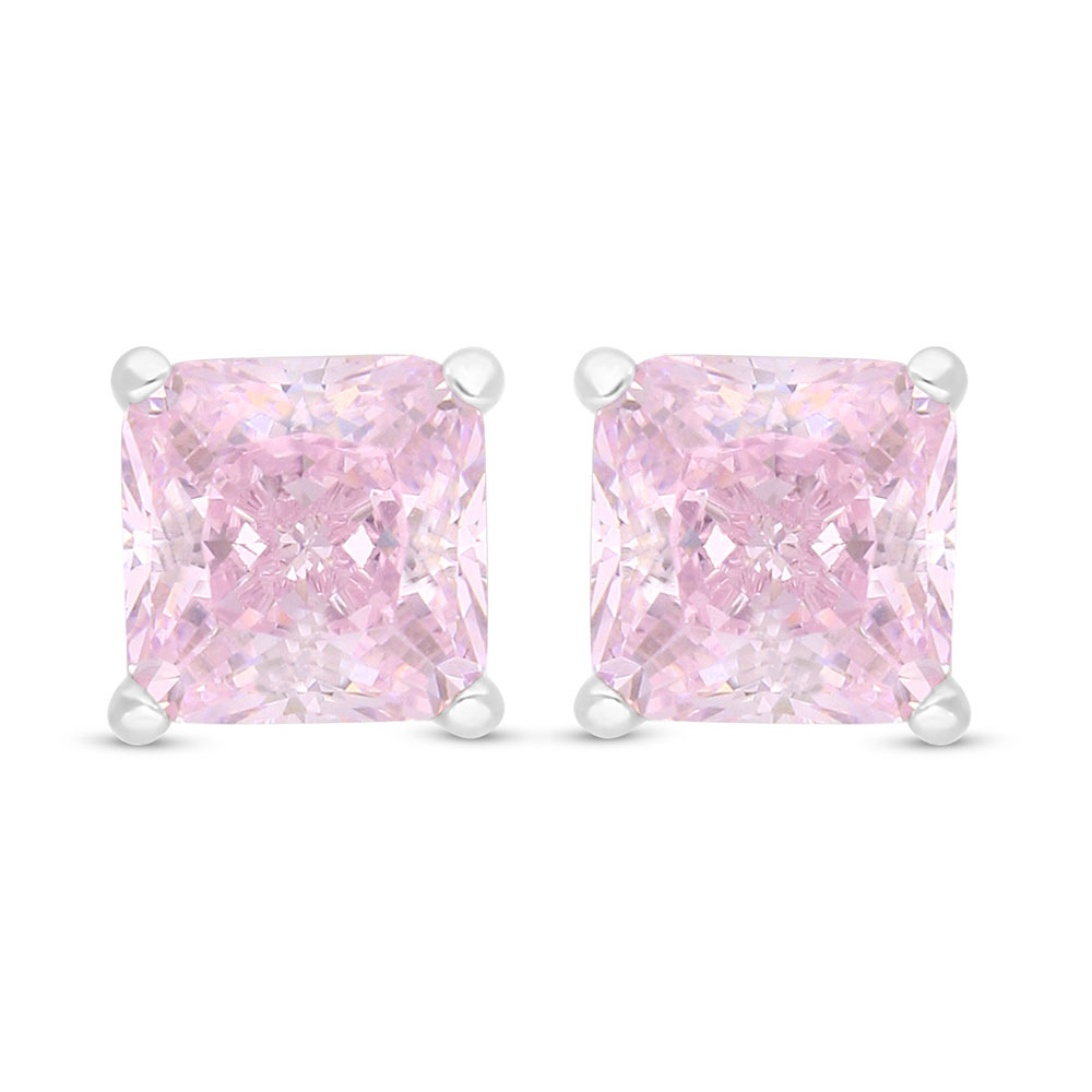 Sterling Silver 925 Earring Rhodium Plated Embedded With Pink Zircon 