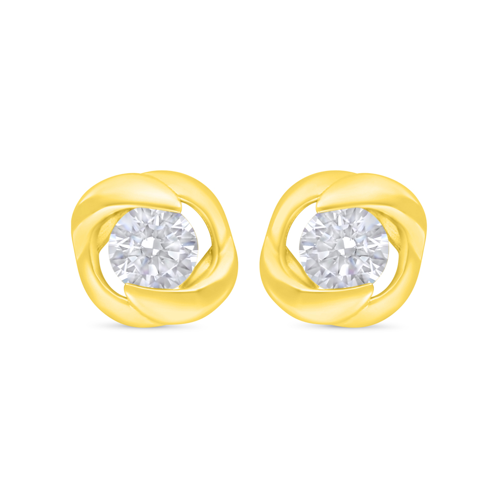 Sterling Silver 925 Earring Golden Plated Embedded With White Zircon