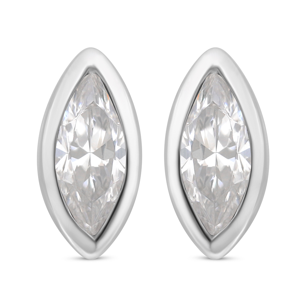 Sterling Silver 925 Earring Rhodium Plated Embedded With White Zircon