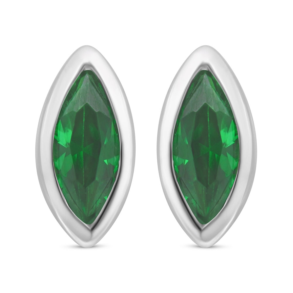 Sterling Silver 925 Earring Rhodium Plated Embedded With Emerald Zircon 