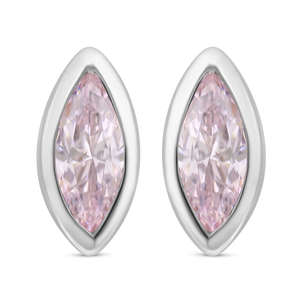 Sterling Silver 925 Earring Rhodium Plated Embedded With Pink Zircon 