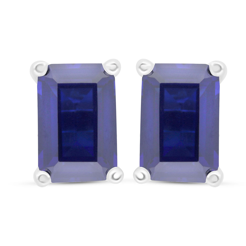 Sterling Silver 925 Earring Rhodium Plated Embedded With Sapphire Corundum 