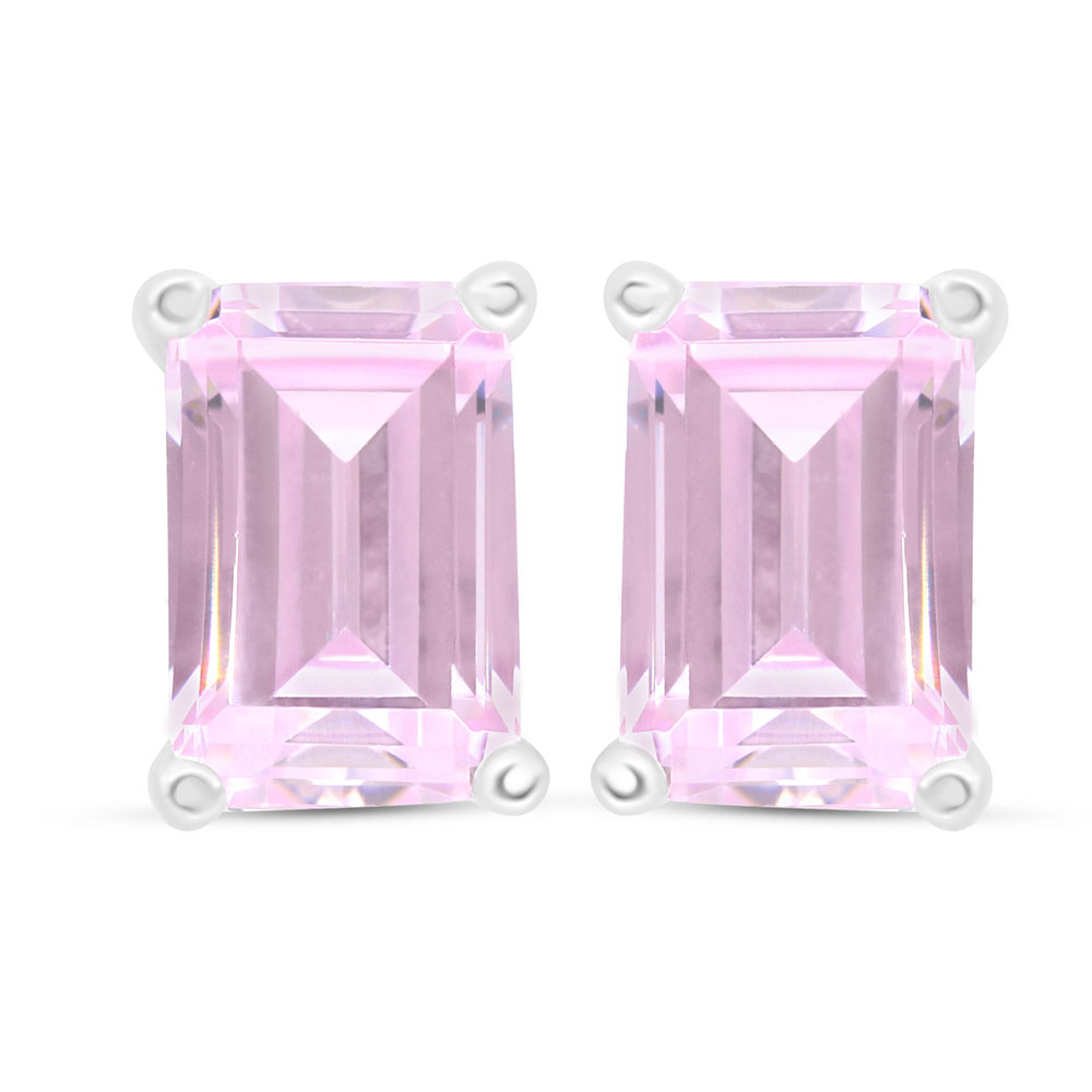 Sterling Silver 925 Earring Rhodium Plated Embedded With Pink Zircon 