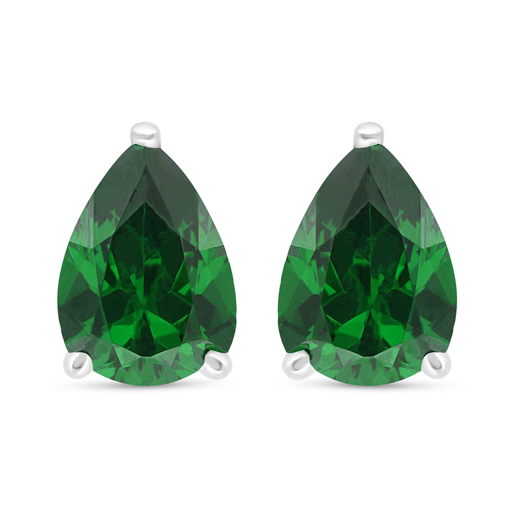 Sterling Silver 925 Earring Rhodium Plated Embedded With Emerald Zircon 