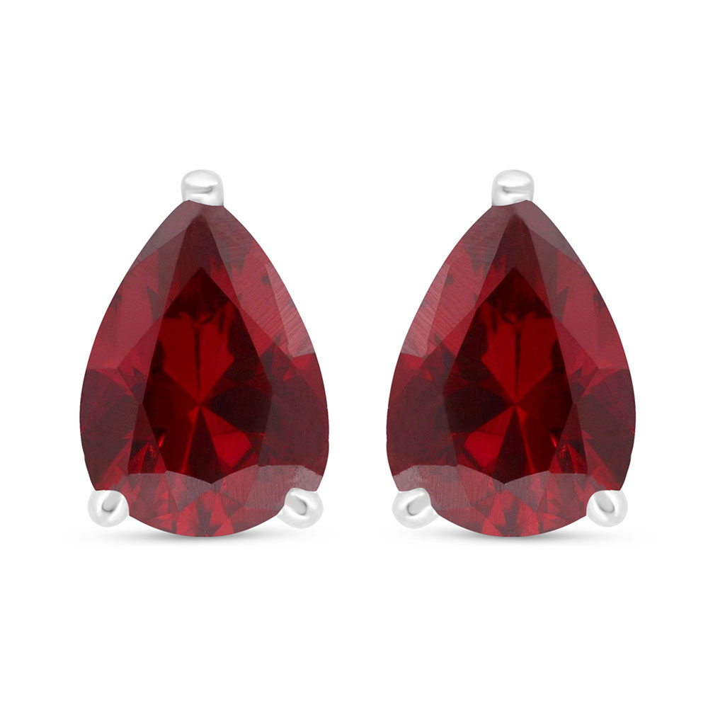 Sterling Silver 925 Earring Rhodium Plated Embedded With Ruby Corundum 