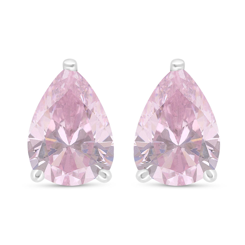 Sterling Silver 925 Earring Rhodium Plated Embedded With Pink Zircon 