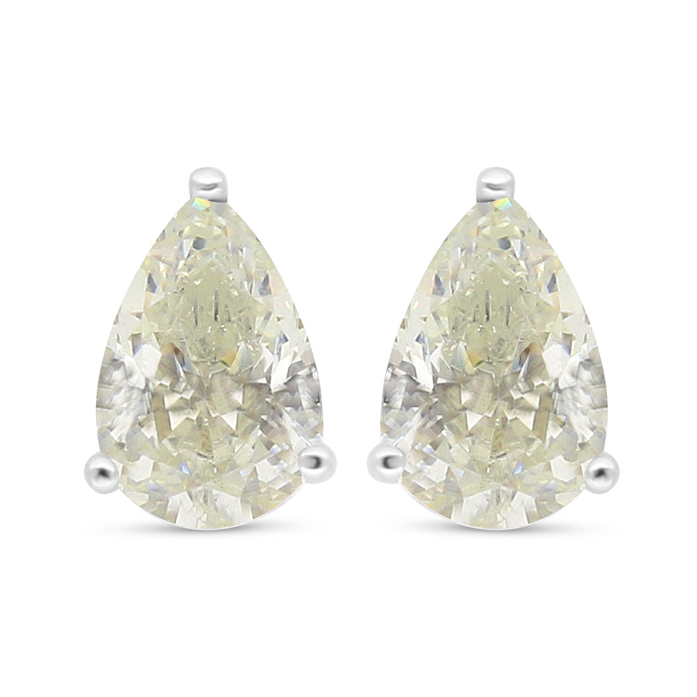 Sterling Silver 925 Earring Rhodium Plated Embedded With Yellow Diamond 