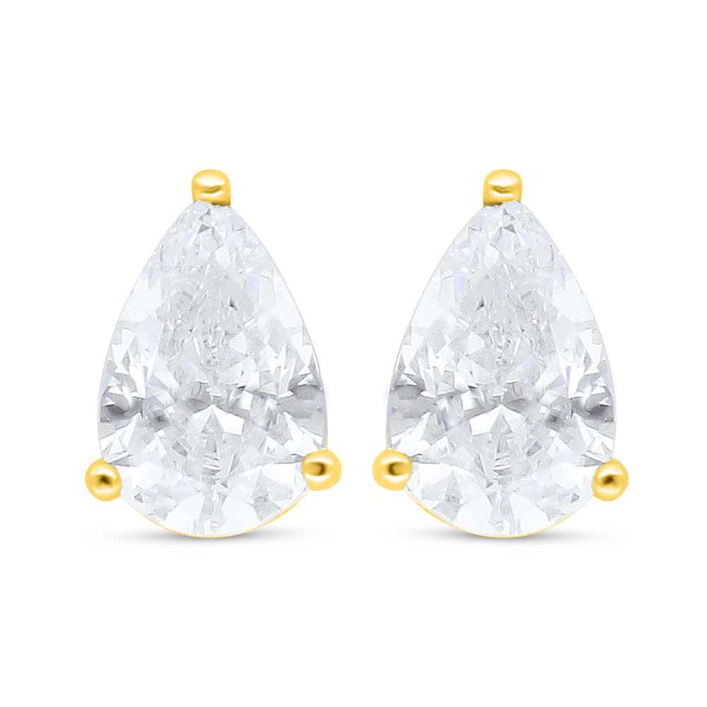 Sterling Silver 925 Earring Golden Plated Embedded With Yellow Diamond 