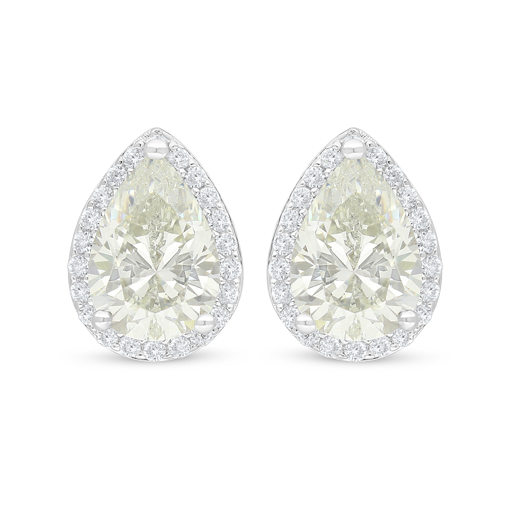 Sterling Silver 925 Earring Rhodium Plated Embedded With Yellow Diamond And White Zircon