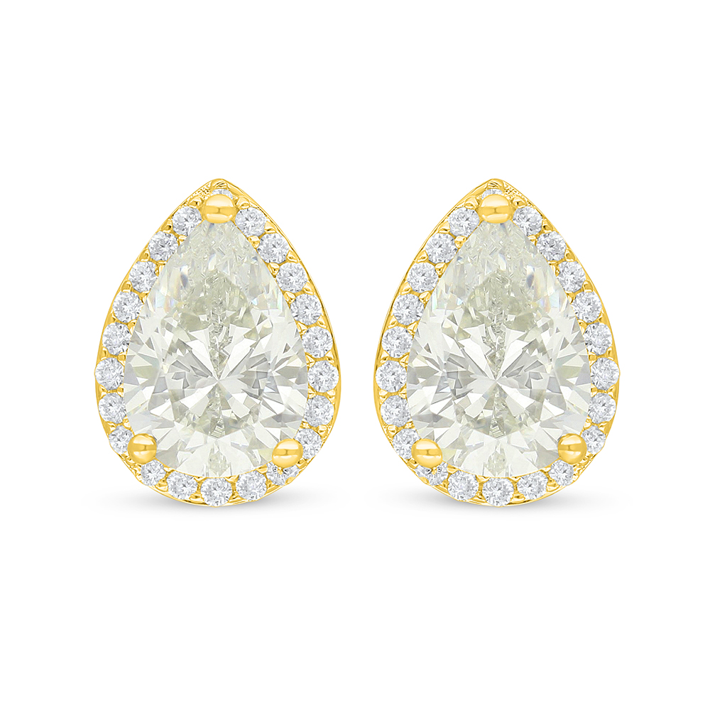 Sterling Silver 925 Earring Golden Plated Embedded With Yellow Diamond And White Zircon