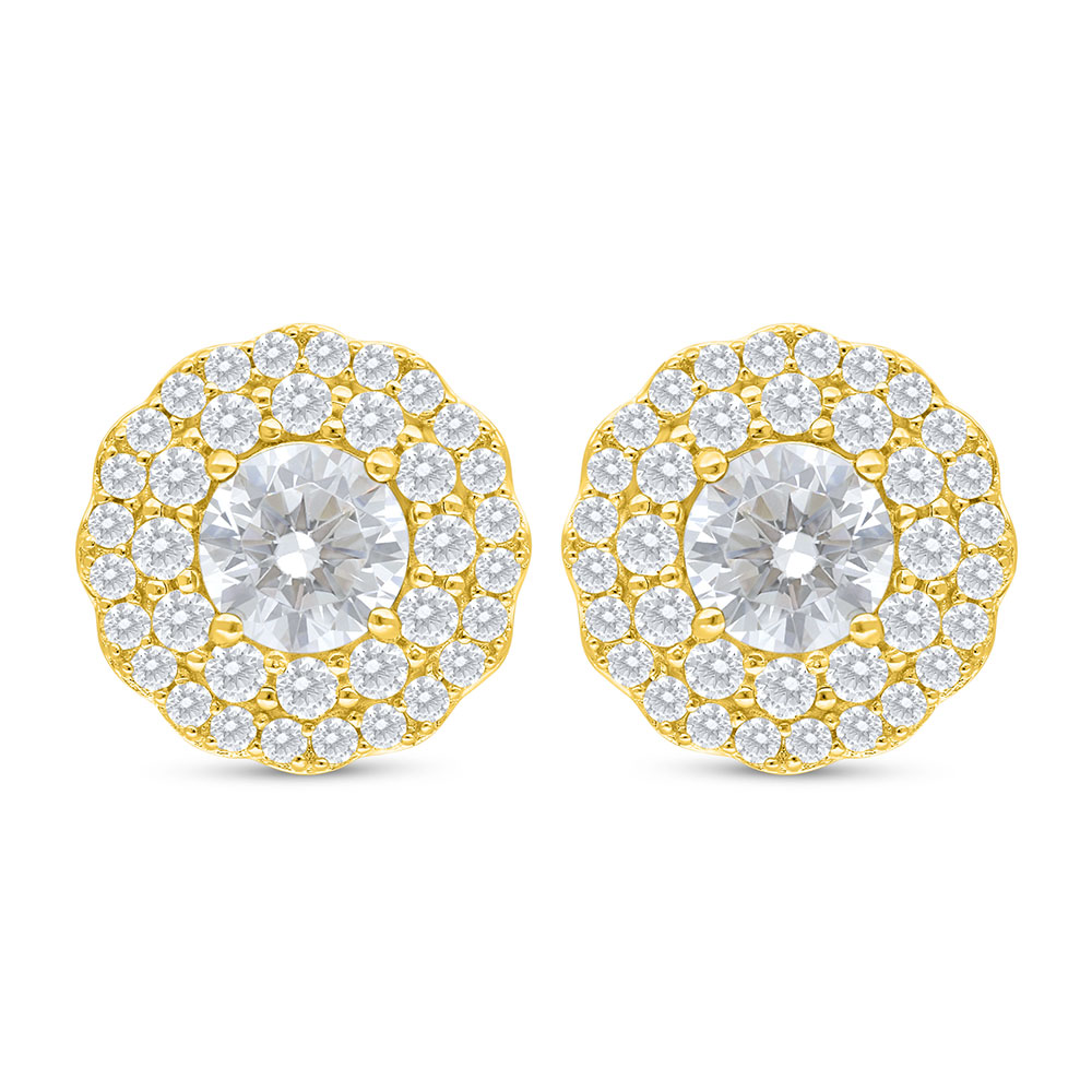 Sterling Silver 925 Earring Golden Plated Embedded With White Zircon